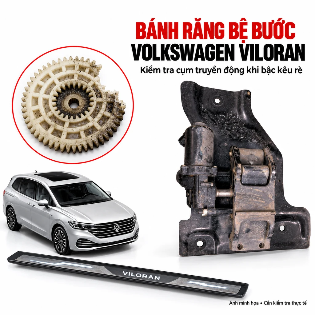 Ảnh minh họa bánh răng bị vỡ và cụm truyền động bậc bước điện Volkswagen Viloran